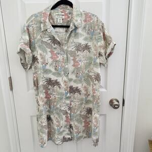 Rachel Zoe Shirt Dress XL Linen Hawaiian Tropical Toucan Surf Car Floral Resort